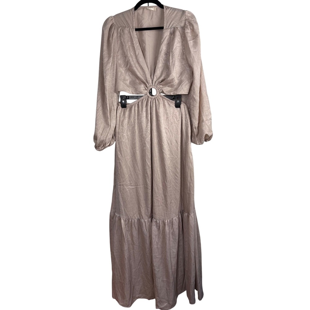 Altar'd State Champagne Satin O-Ring Cutout Maxi Dress Women's Large Boho Glam